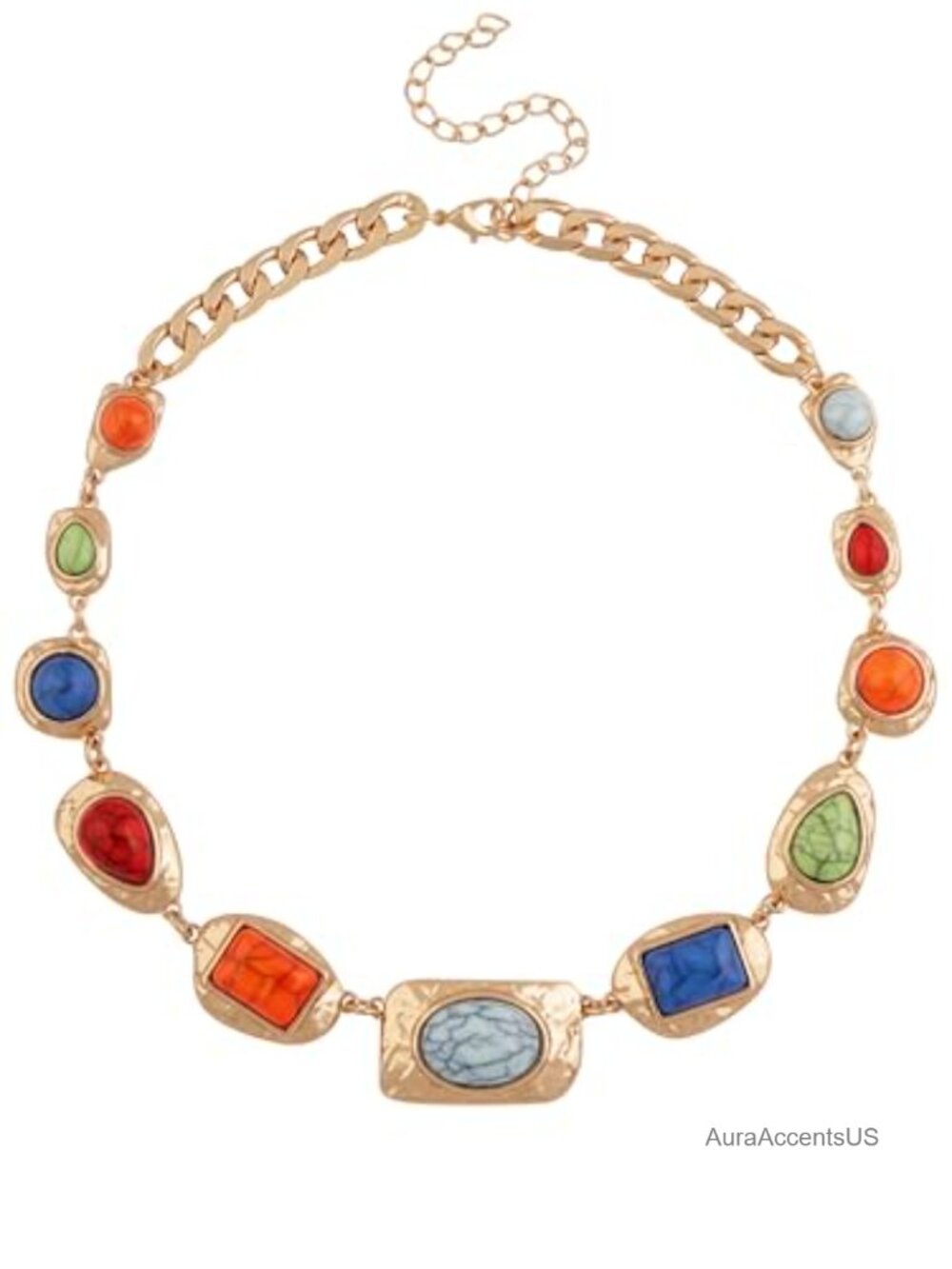 Boho Chunky Statement Necklace with Milky White, Blue and Brown Accents